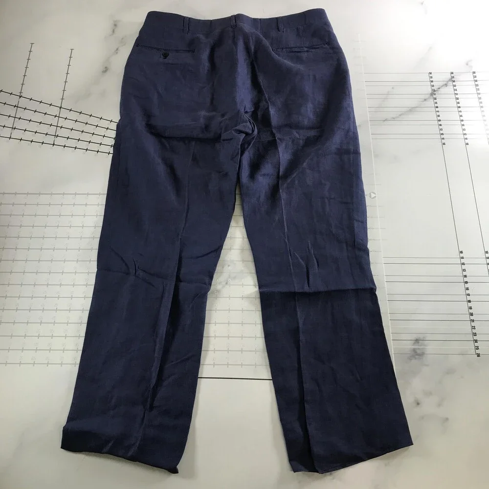 Fioravanti Linen Dress Pants Mens 36x27 Blue Flat Front Straight Leg Lightweight
